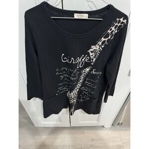 Jess & Jane Giraffe Song Patch Pockets Tunic Black M